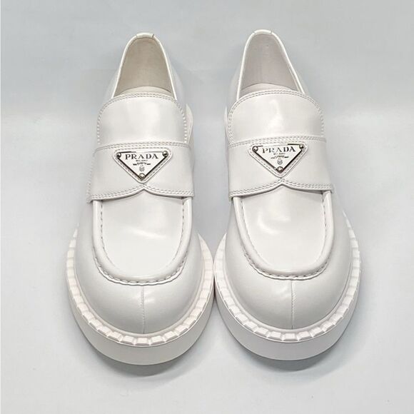 Prada Spazzolato Logo Platform Leather Loafers size 40 - Picture 3 of 14